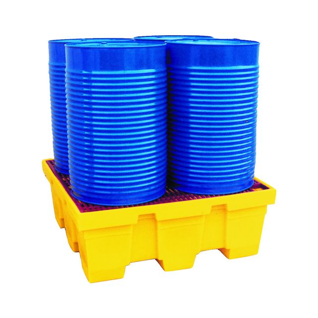 Bac de rétention pour 4 fûts caillebotis métal avec revêtement plastique